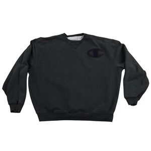Champion Sweatshirt Men 2XL Black Embroidred Logo Crewneck Pullover Fleece Heavy